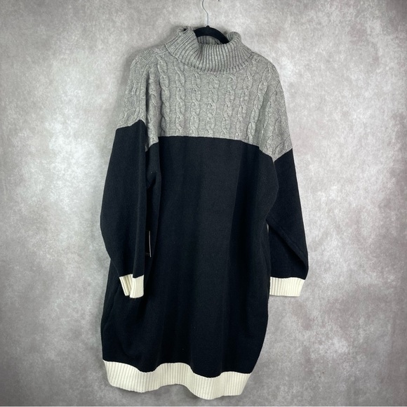 Eloquii Cable Knit Colorblock Turtleneck Sweater Dress In Gray Black 26/28 NWT - Picture 3 of 8